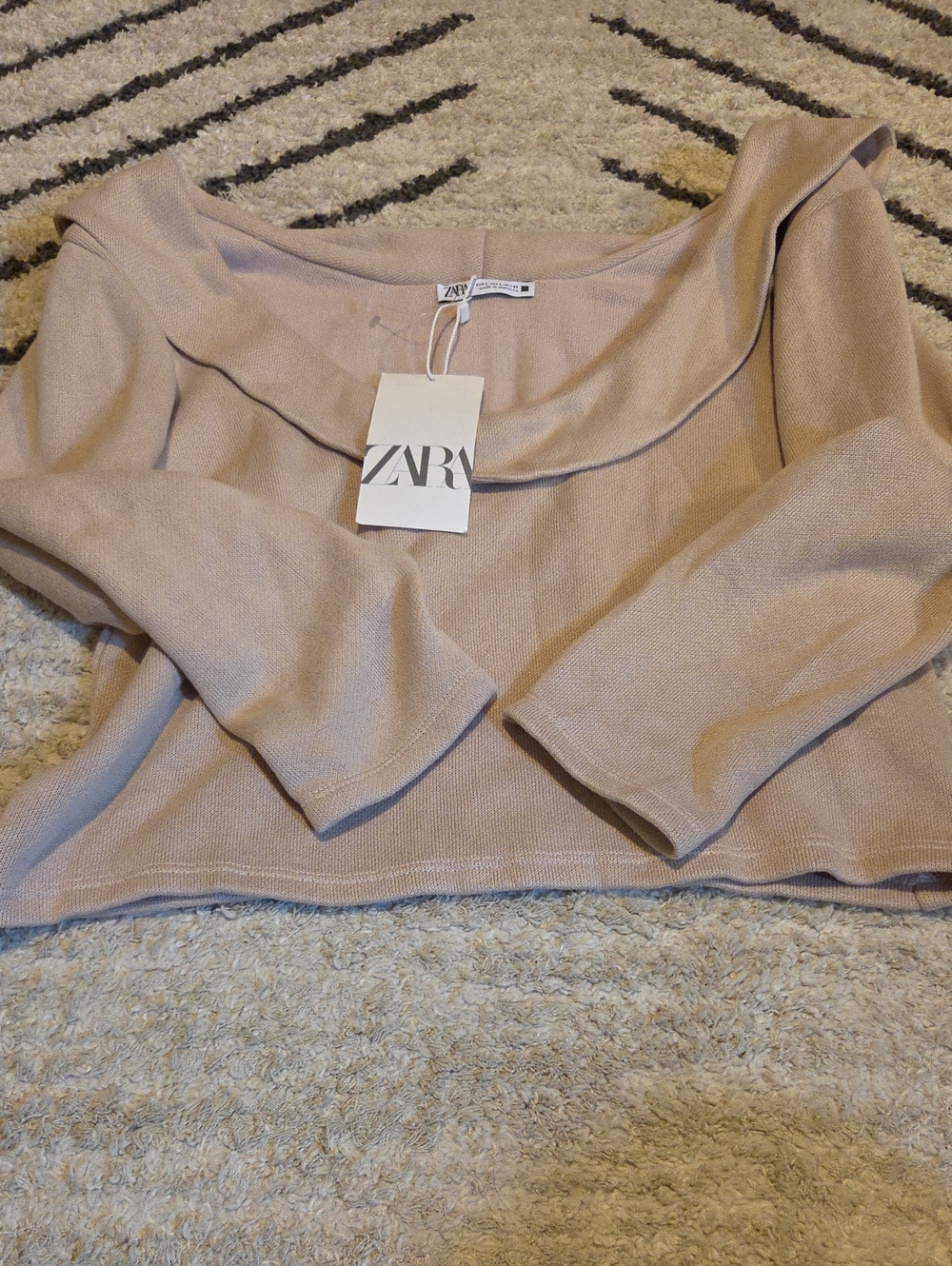 ZARA Tan Off-the-Shoulder Knit Sweater